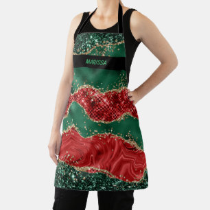 Tablier Parties scintillant verte et rouge moderne Nom de