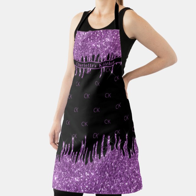 Tablier Parties scintillant violet noir goutte girly monog (Insitu)