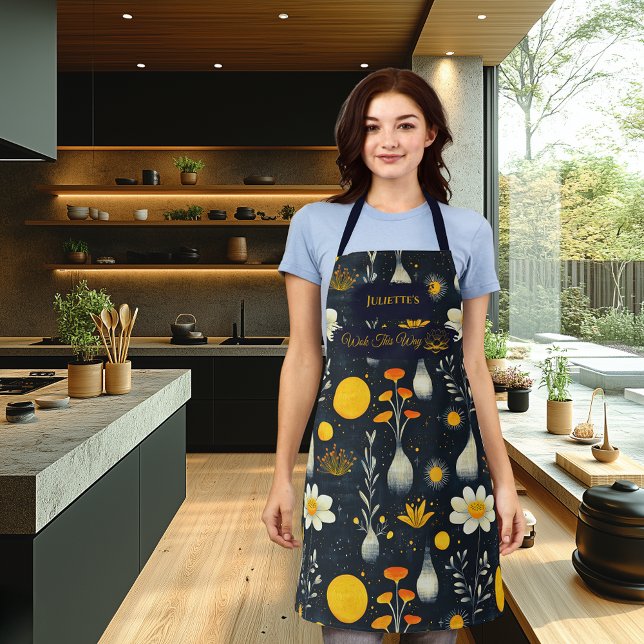 Tablier Parure de cuisine Floral Zen - Bleu foncé avec dor (Créateur téléchargé)