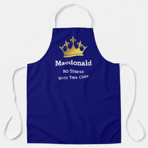 Tablier PAS DE CHEF STRESS Couronne personnalisée BLEU