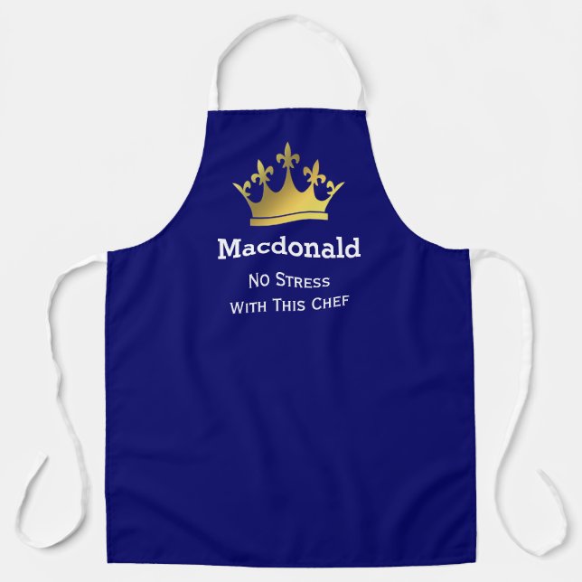 Tablier PAS DE CHEF STRESS | Couronne personnalisée | BLEU (Recto)