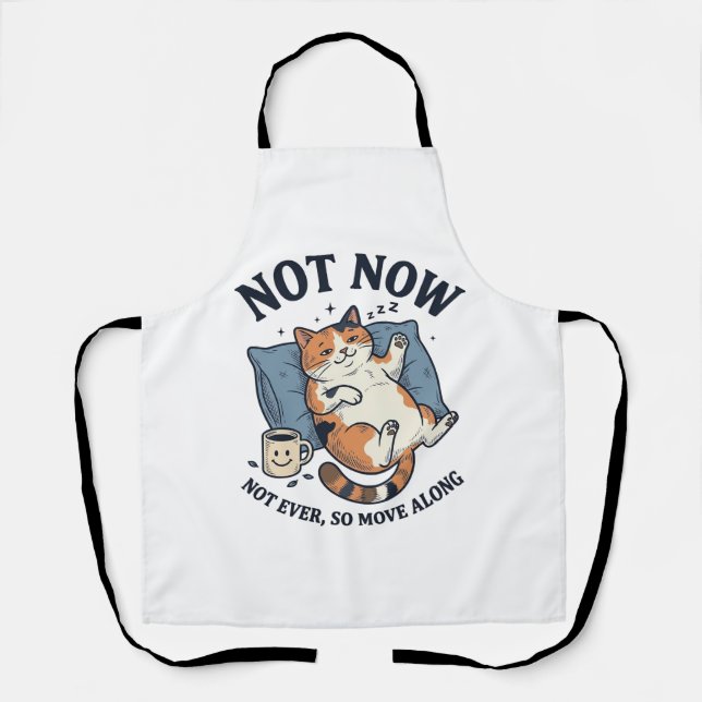 Tablier Pas maintenant chat paresseux gravure vintage conc (Recto)