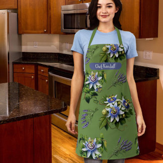 Tablier Passionflowers Sage Green Floral Bib personnalisé