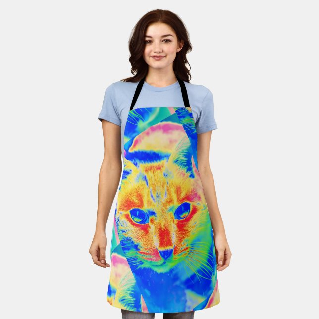 Tablier Pastel Artistique Neon Chat Art Abstrait (Porté)