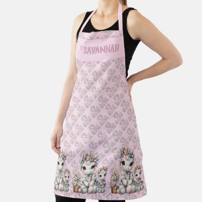 Tablier Pastel Kawaii Unicorne Mère Fille Duo Rose (Insitu)