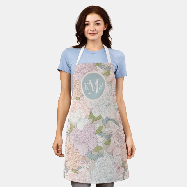 Tablier Pastel Peony & Butterfly Flower Motif (Porté)