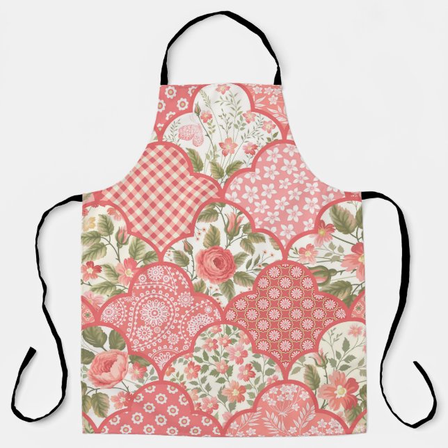 Tablier Pastel Rose Motif à patchwork floral (Recto)