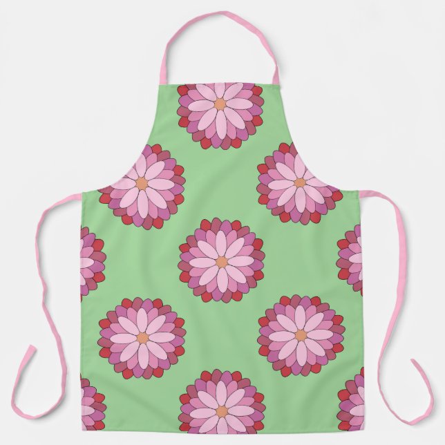 Tablier Pastel vert rose asiatique médaillon floral (Recto)