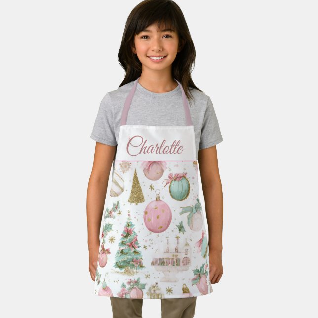 Tablier Pastel Whimsical Christmas Kids Apron Custom Name (Insitu)
