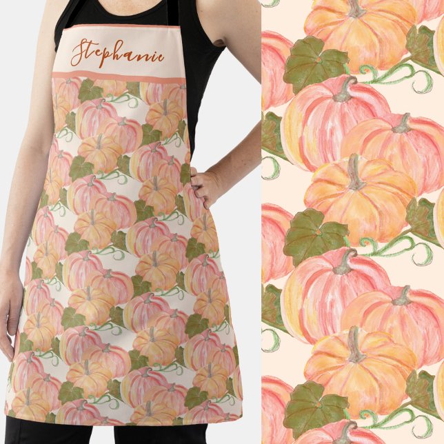 Tablier Patch de citrouilles à l'aquarelle mignon nom pers (Créateur téléchargé)