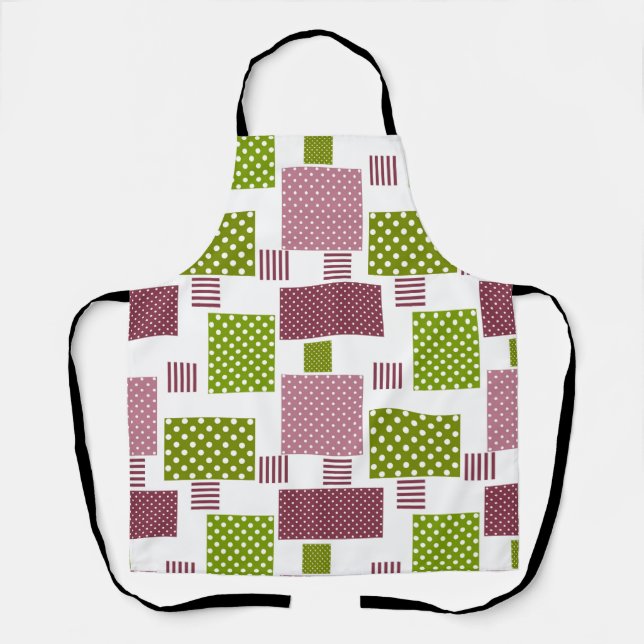 Tablier Patchwork brun vert pois dos blanc (Recto)