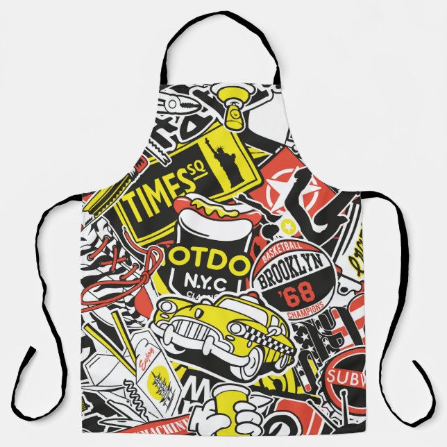 Tablier Patchwork d'autocollants urbains de New York vinta (Recto)