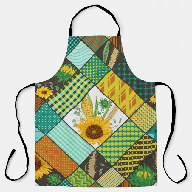 Tablier Patchwork de céréales, tournesols, motif géométriq (Recto)