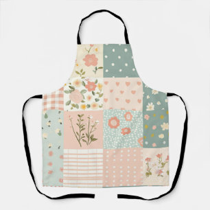 Tablier Patchwork de jardin vintage en rose poussiéreux et