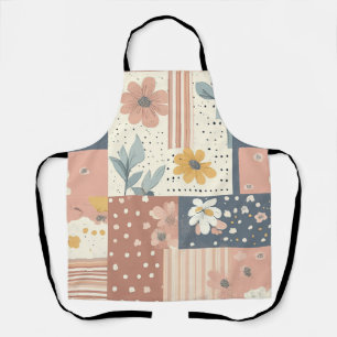 Tablier Patchwork floral bohème en terre cuite et sauge