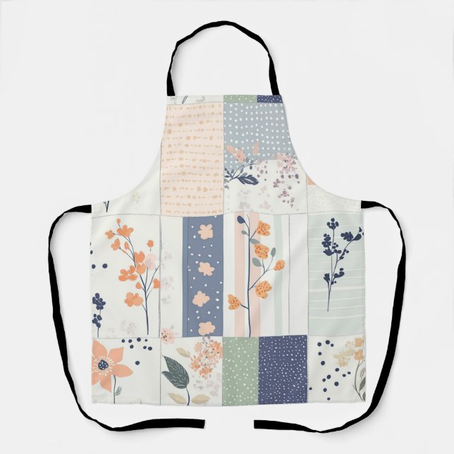 Tablier Patchwork floral scandinave en rose et bleu (Recto)