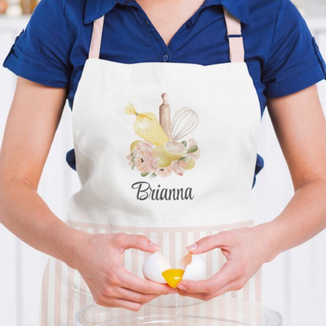 Tablier Pâtisserie Chef Apron rose et blanc Nom personnali (Créateur téléchargé)