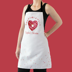 Tablier Pâtisserie Coeur Donut Rouge Aquarelle Mignon Cuis