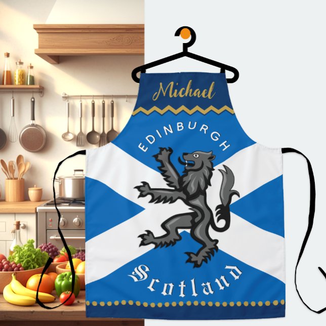 Tablier Pavillon écossais Chefs Apron, Edimbourg (Scotland Apron, Scottish Flag & Rampant)