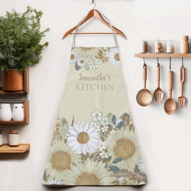 Tablier Pays Floral Nom des femmes Apron (Indulge in the elegant sunflower charm of our Womens apron.  Cook in style and let your name shine!)