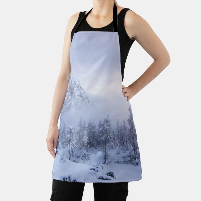 Tablier Pays merveilleux d'hiver, brouillard, forêt d'épin (Insitu)