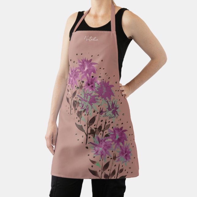Tablier Pays Moderne Floral Monogrammé Violet (Insitu)