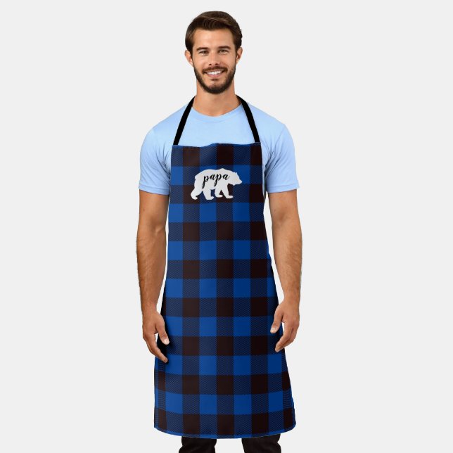 Tablier Pays Russe Papa Bear Blue & Black Plaid (Porté)