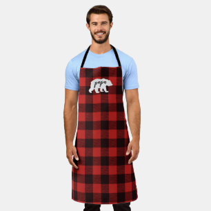 Tablier Pays Russe Papa ours rouge et noir plaid