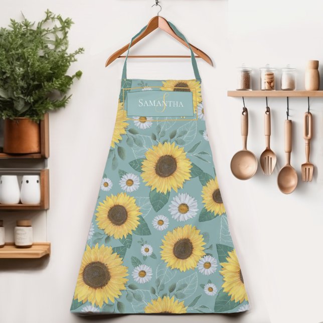 Tablier Pays Tournesol jaune Nom du monogramme Apron (Indulge in the sunflower charm of our Womens apron.  Cook in style and let your name shine!)
