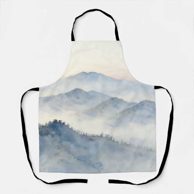 Tablier Paysage aquarelle de montagne brumeuse (Recto)