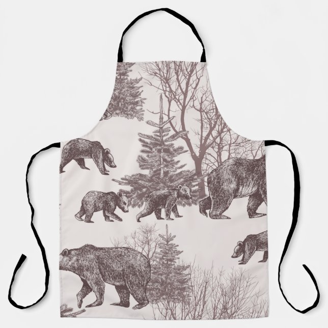 Tablier Paysage avec ours, oursons, arbres d'hiver et sapi (Recto)