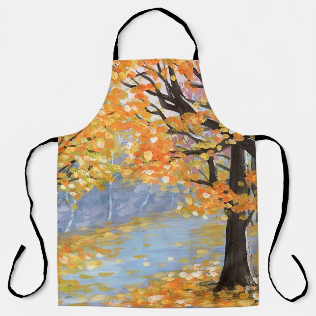 Tablier Paysage d'automne Gouache. Chute d'or dans un vide (Recto)