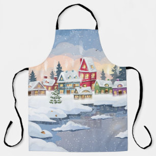 Tablier Paysage de Noël d'hiver avec maison enneigée