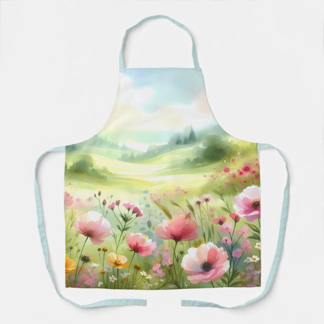 Tablier Paysage de prairie fleurie pastel (Recto)