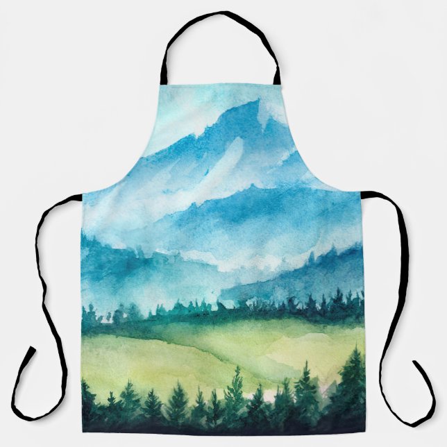 Tablier Paysage des montagnes. Illustration aquarelle. (Recto)