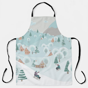 Tablier Paysage hivernal avec neige, arbres et enfants
