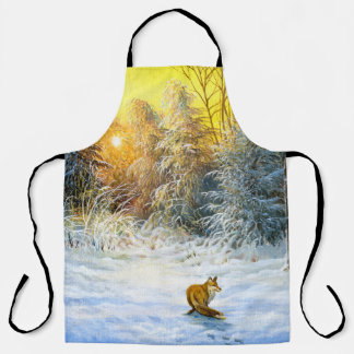 Tablier Paysage hivernal avec renard en déclin