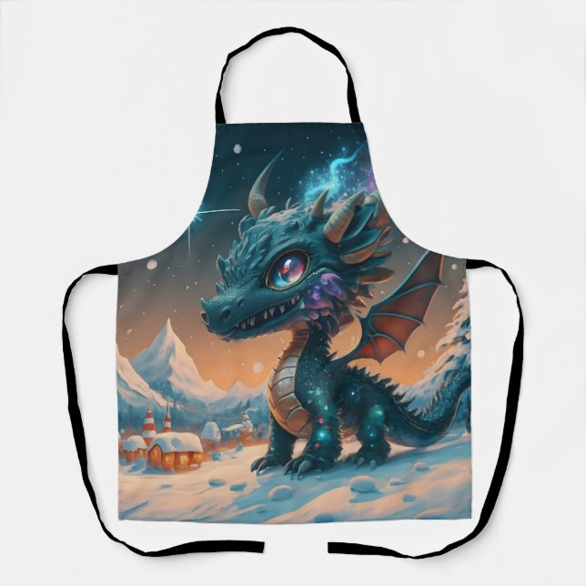 Tablier Paysage hivernal de Chibi Dragon mystique (Recto)