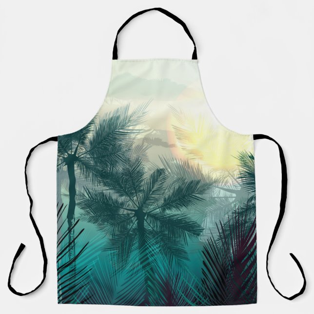 Tablier Paysage tropical de jungle avec palmiers et feuill (Recto)