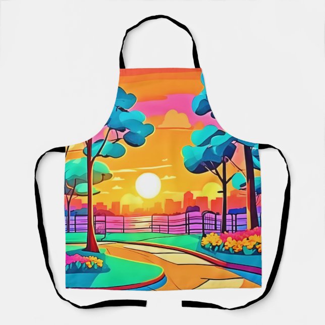 Tablier Paysage urbain animé du coucher de soleil (Recto)