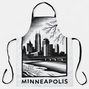 Tablier Paysage urbain de Minneapolis noir et blanc en gra