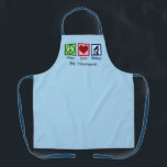 Tablier Peace Love Biology Enseignant Blue Custom Science<br><div class="desc">Un joli cadeau pour un professeur de biologie. Peace Love Biology présente un signe de paix,  un coeur et un microscope pour la classe scientifique.</div>