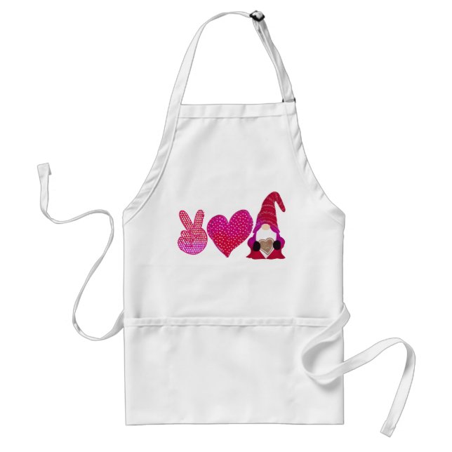 Tablier Peace Love Gnome | Sublimation de la Saint Valenti (Devant)