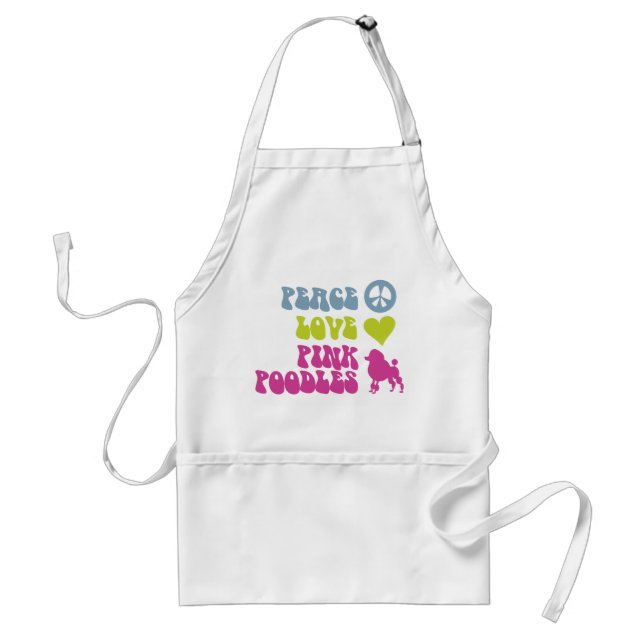 Tablier Peace Love Pink Poodle tablier, choisir style, cou (Devant)
