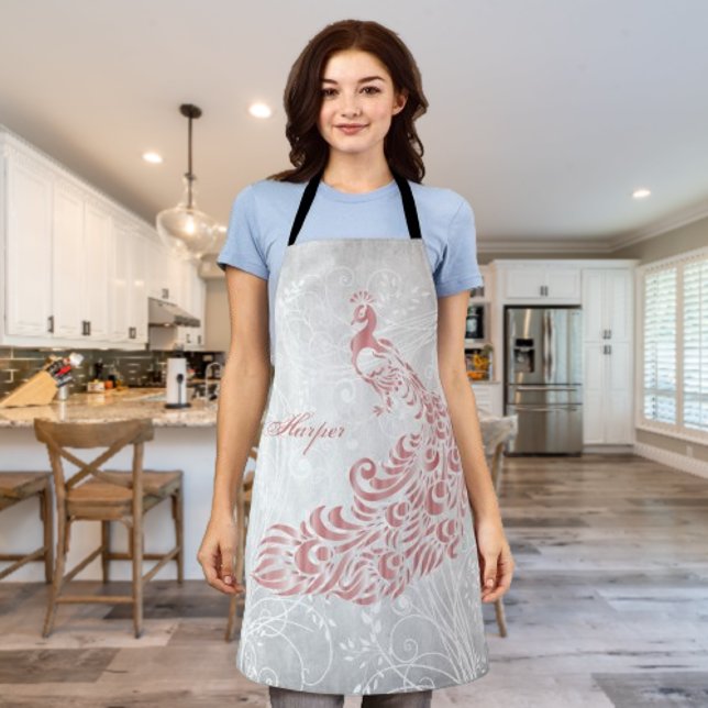 Tablier Peacock rose Personnaliser l'aire d'impression (Pink Peacock Personalized Apron)