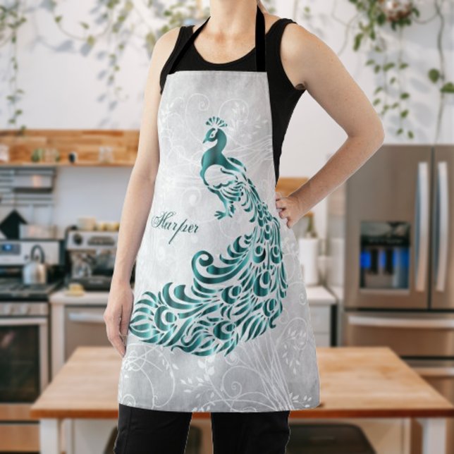 Tablier Peacock turquoise Personnaliser la tablette d'impr (Teal Peacock Personalized Apron)