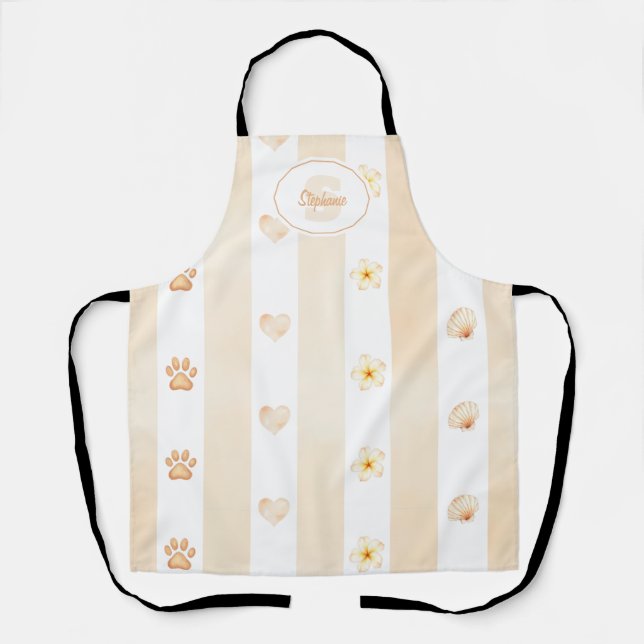 Tablier Pêche et Blancs - Coeurs, Fleur, Empreinte de patt (Recto)