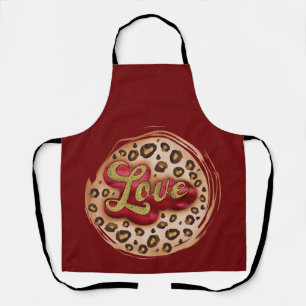 Tablier Peggy Ann Maroon Love Leppard Kitchen Apron