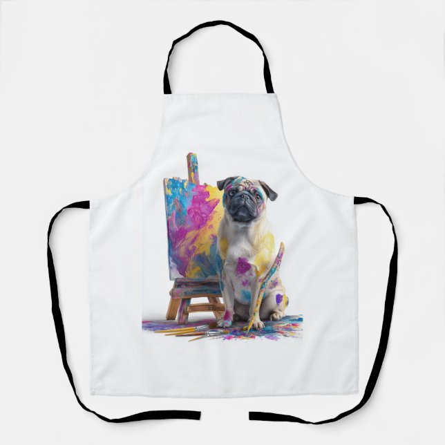 Tablier Peintre Pug � Chien d'Art Abstrait (Recto)