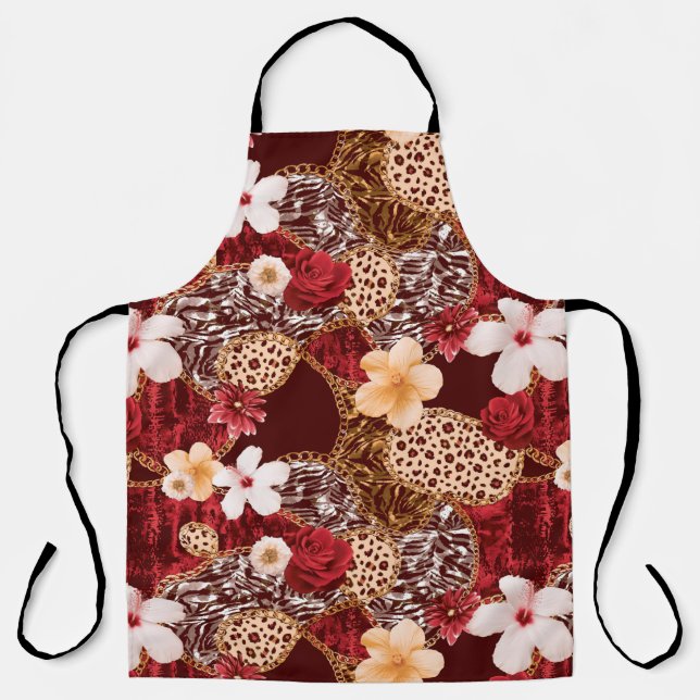 Tablier Peinture à la main Abstraite aquarelle Leopard Zeb (Recto)